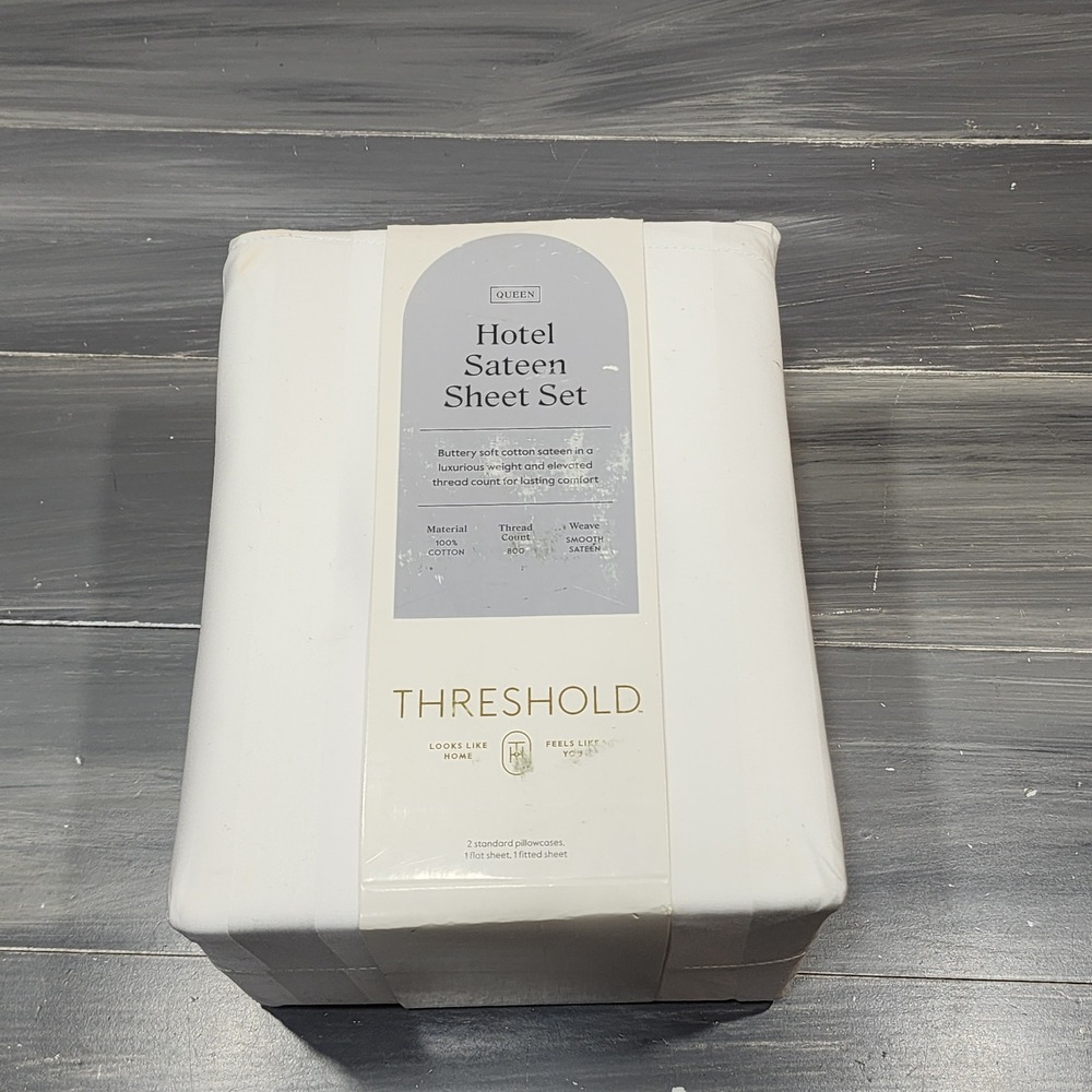 Threshold Queen Hotel Sateen Sheet Set 800 Thread Count 100% Cotton Damask White